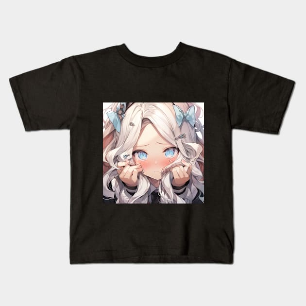 Cute shy girl anime Kids T-Shirt by WabiSabi Wonders